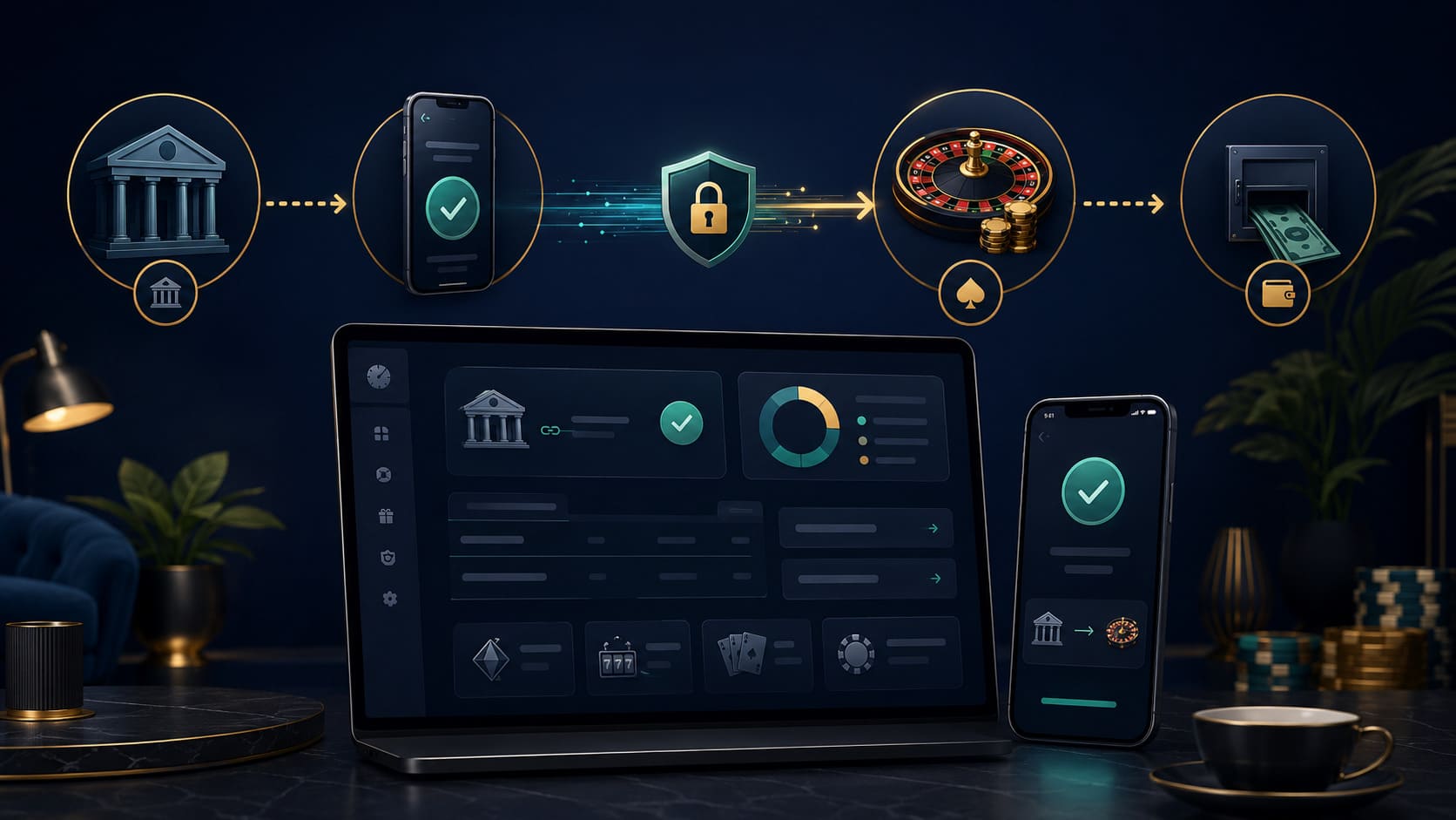 Illustration till guiden om casino med Trustly, direktbank och Pay N Play på VinnaPengar.com