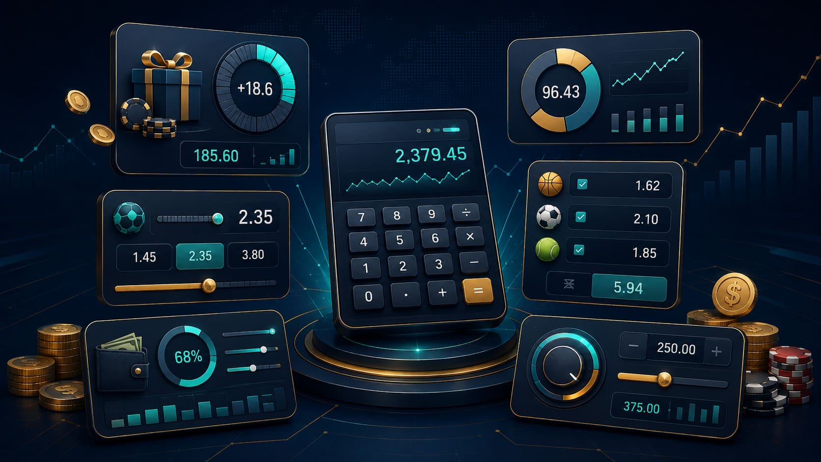 Illustration till guiden om kalkylatorer för casino, bonus och betting på VinnaPengar.com