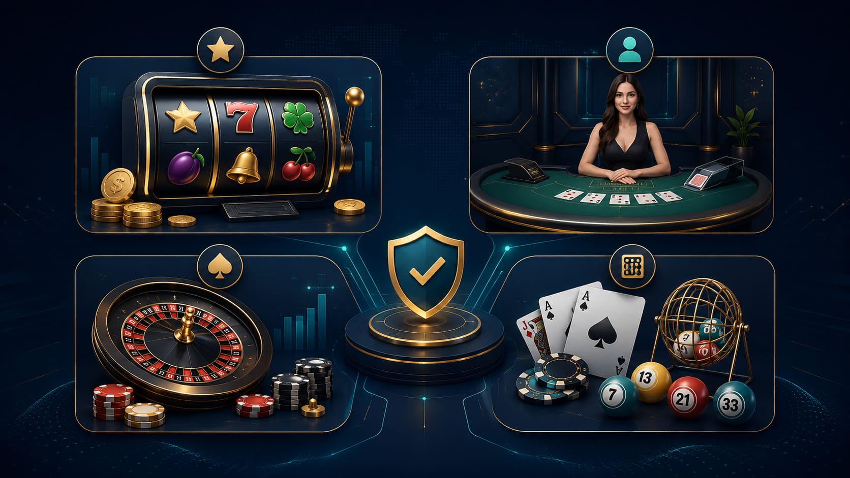 Illustration till guiden om casino, slots, live casino och bordspel på VinnaPengar.com